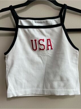 wild fable USA White Ribbed Tank with Black Trim
